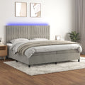 vidaXL Łóżko kontynentalne z materacem i LED, szare 200x200cm, aksamit