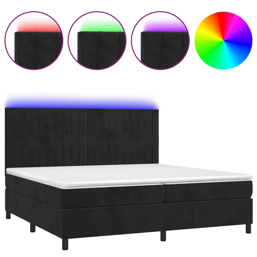 vidaXL Łóżko kontynentalne z materacem i LED, czarny aksamit 200x200cm