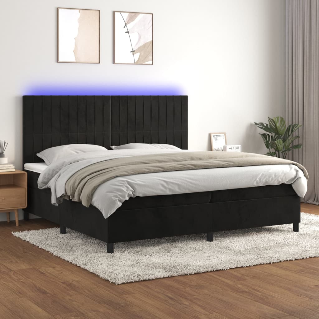 vidaXL Łóżko kontynentalne z materacem i LED, czarny aksamit 200x200cm