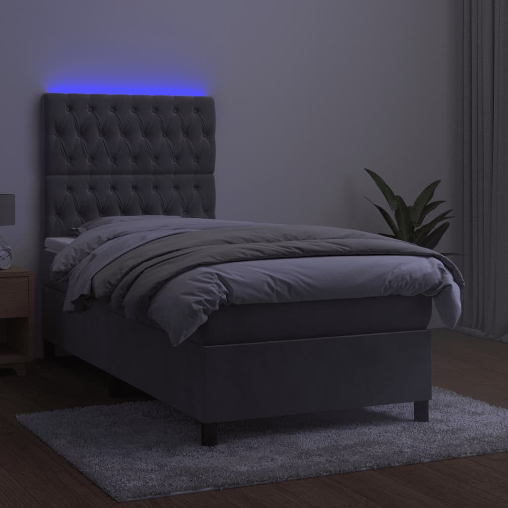 vidaXL Łóżko kontynentalne z materacem i LED, szare 80x200 cm, aksamit