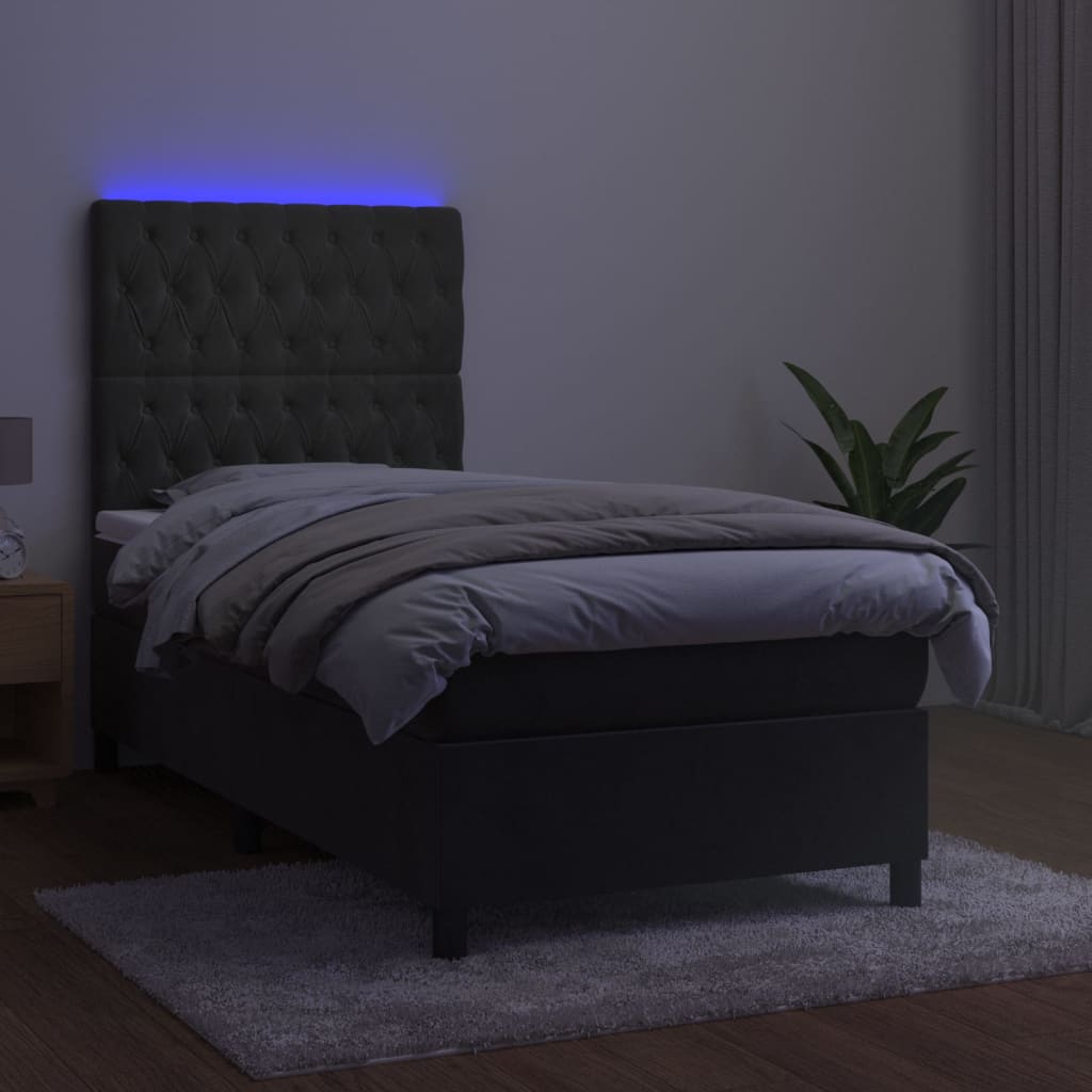 vidaXL Łóżko kontynentalne z materacem i LED, szary aksamit, 80x200 cm
