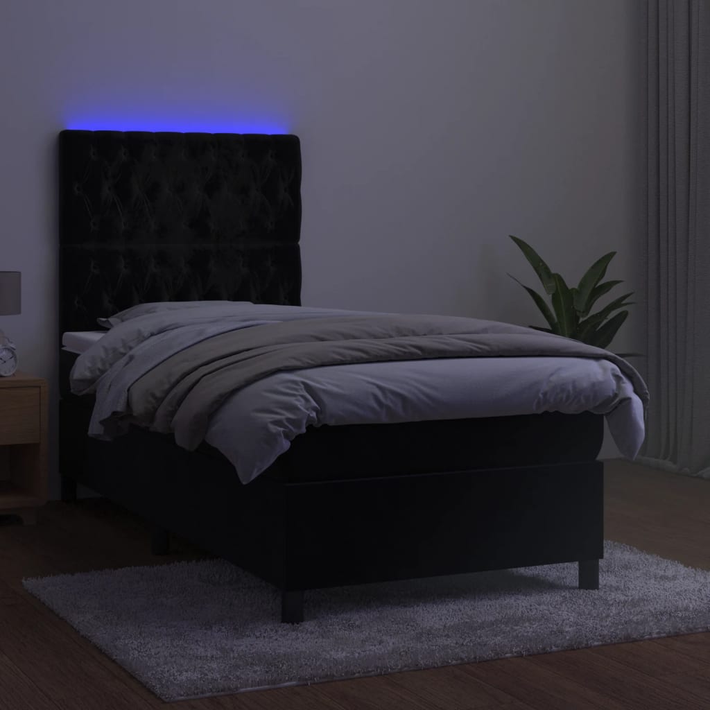 vidaXL Łóżko kontynentalne z materacem i LED, czarny aksamit 80x200 cm