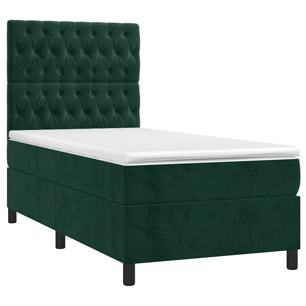 vidaXL Łóżko kontynentalne z materacem i LED zielony aksamit 80x200 cm