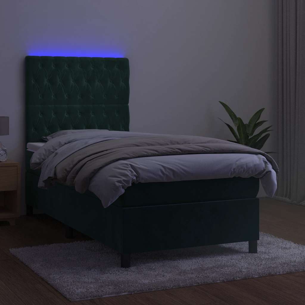 vidaXL Łóżko kontynentalne z materacem i LED zielony aksamit 80x200 cm