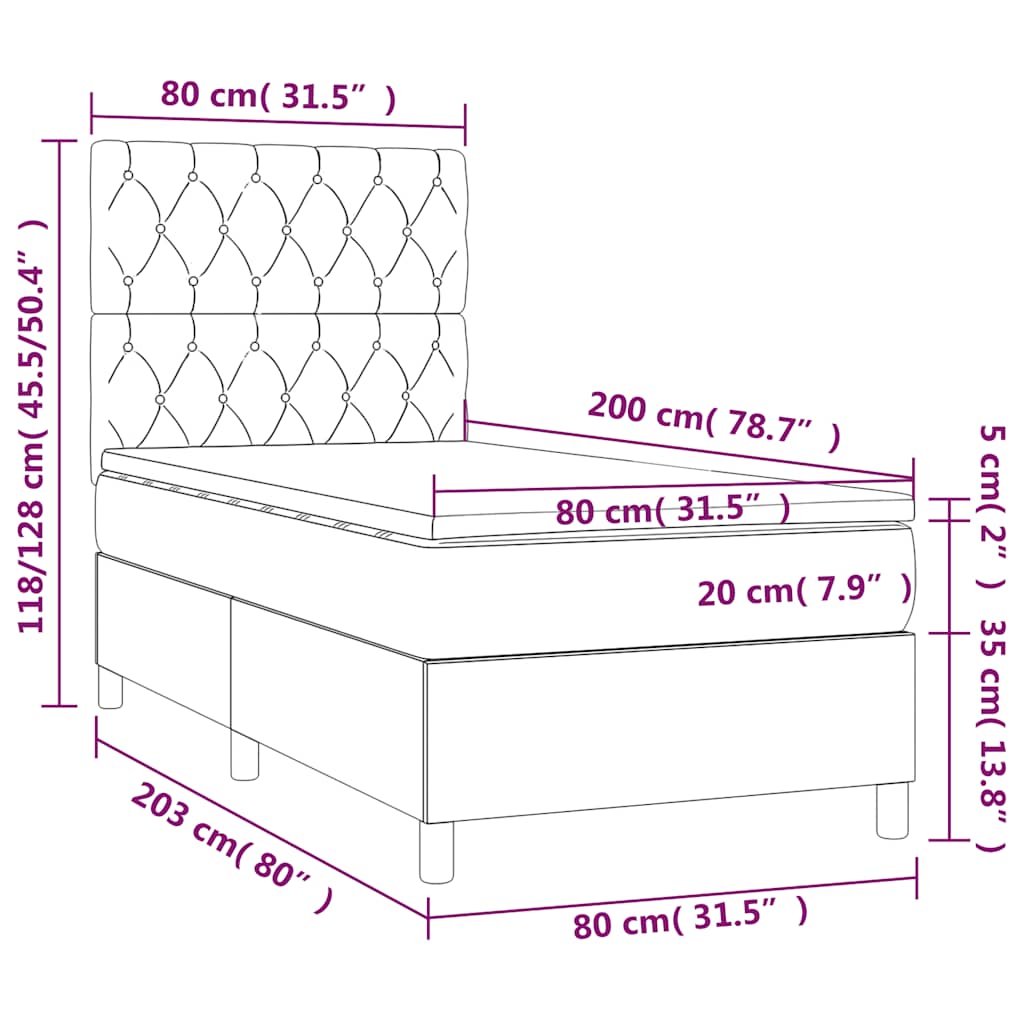vidaXL Łóżko kontynentalne z materacem i LED zielony aksamit 80x200 cm