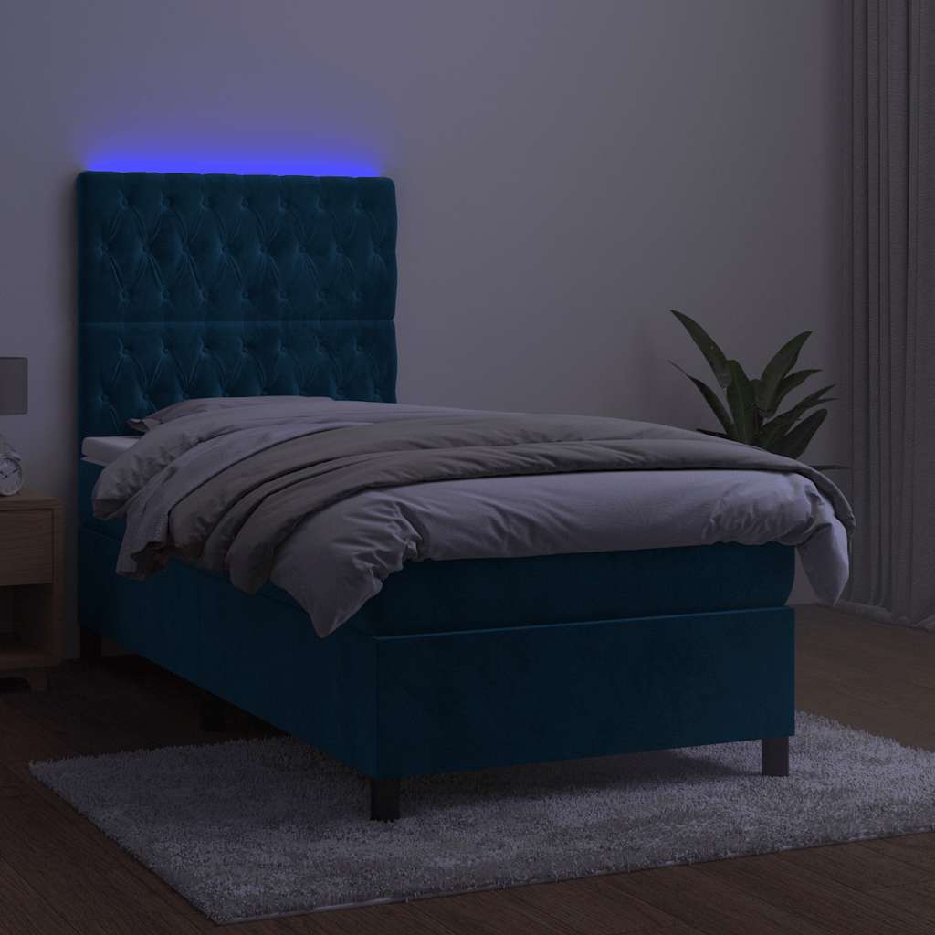 vidaXL Łóżko kontynentalne, materac i LED, niebieski aksamit 80x200 cm