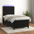 vidaXL Łóżko kontynentalne z materacem i LED, czarny aksamit 90x190 cm