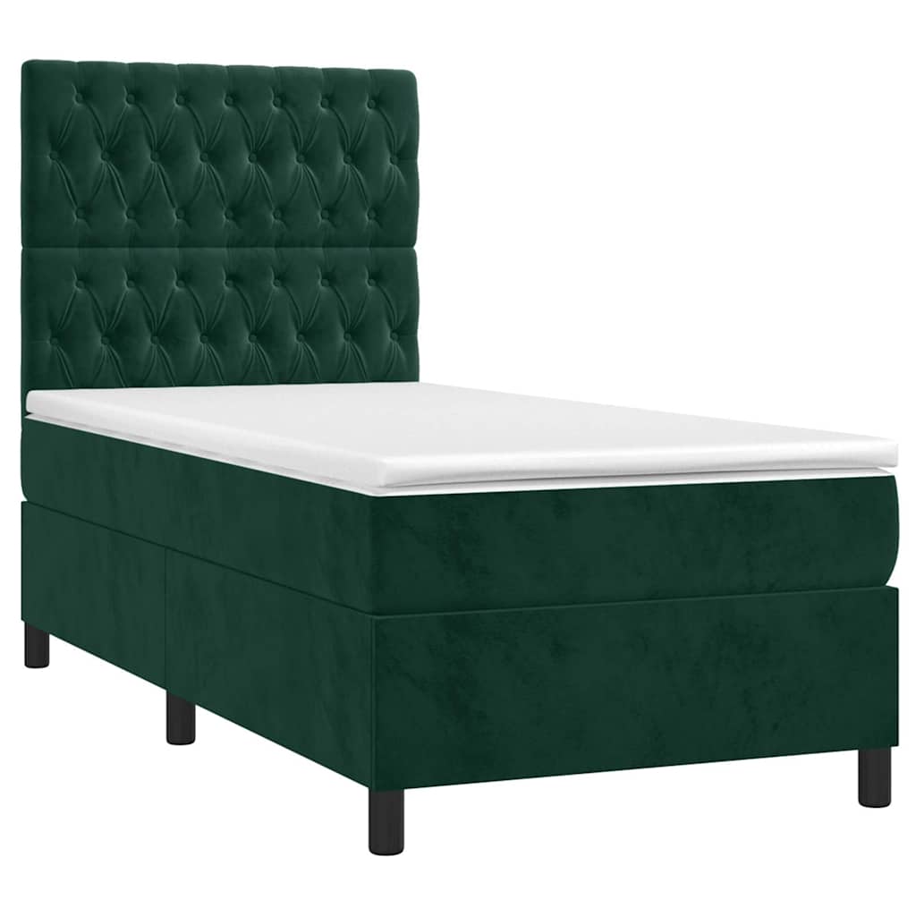 vidaXL Łóżko kontynentalne z materacem i LED zielony aksamit 90x190 cm