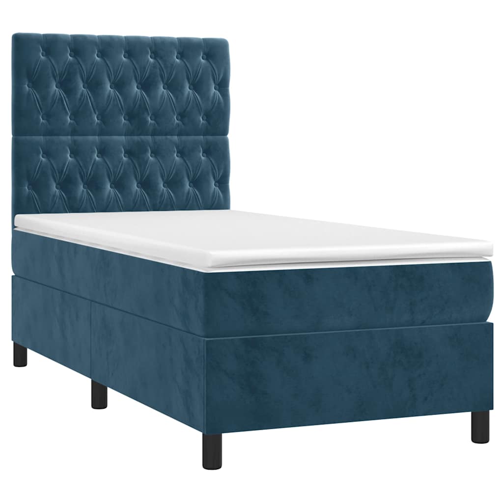 vidaXL Łóżko kontynentalne, materac i LED, niebieski aksamit 90x190 cm