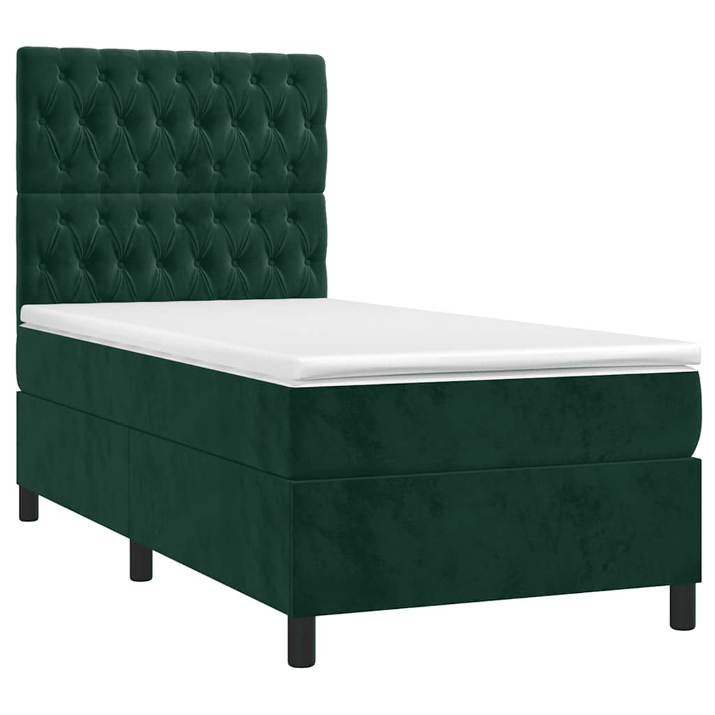 vidaXL Łóżko kontynentalne z materacem i LED zielony aksamit 90x200 cm