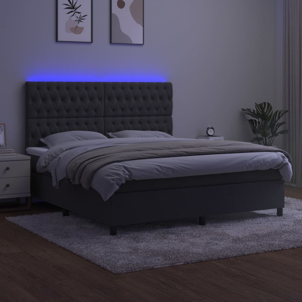 vidaXL Łóżko kontynentalne z materacem i LED, szary aksamit, 180x200cm
