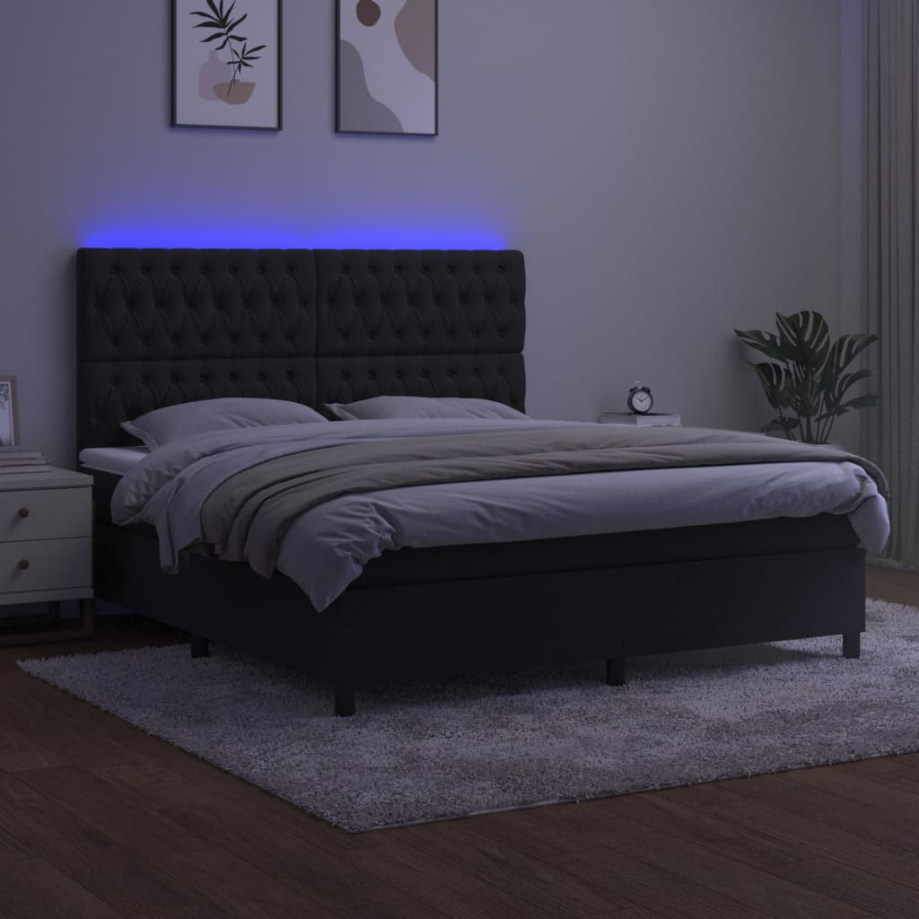 vidaXL Łóżko kontynentalne z materacem i LED, czarny aksamit 180x200cm