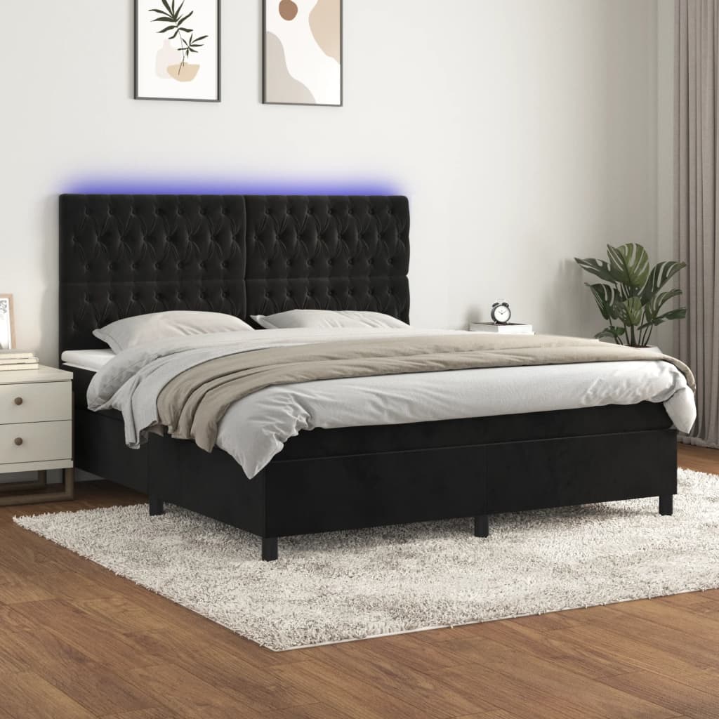 vidaXL Łóżko kontynentalne z materacem i LED, czarny aksamit 180x200cm