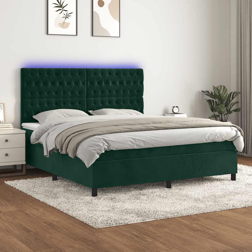 vidaXL Łóżko kontynentalne z materacem i LED zielony aksamit 180x200cm