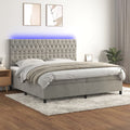 vidaXL Łóżko kontynentalne z materacem i LED, szare 200x200cm, aksamit