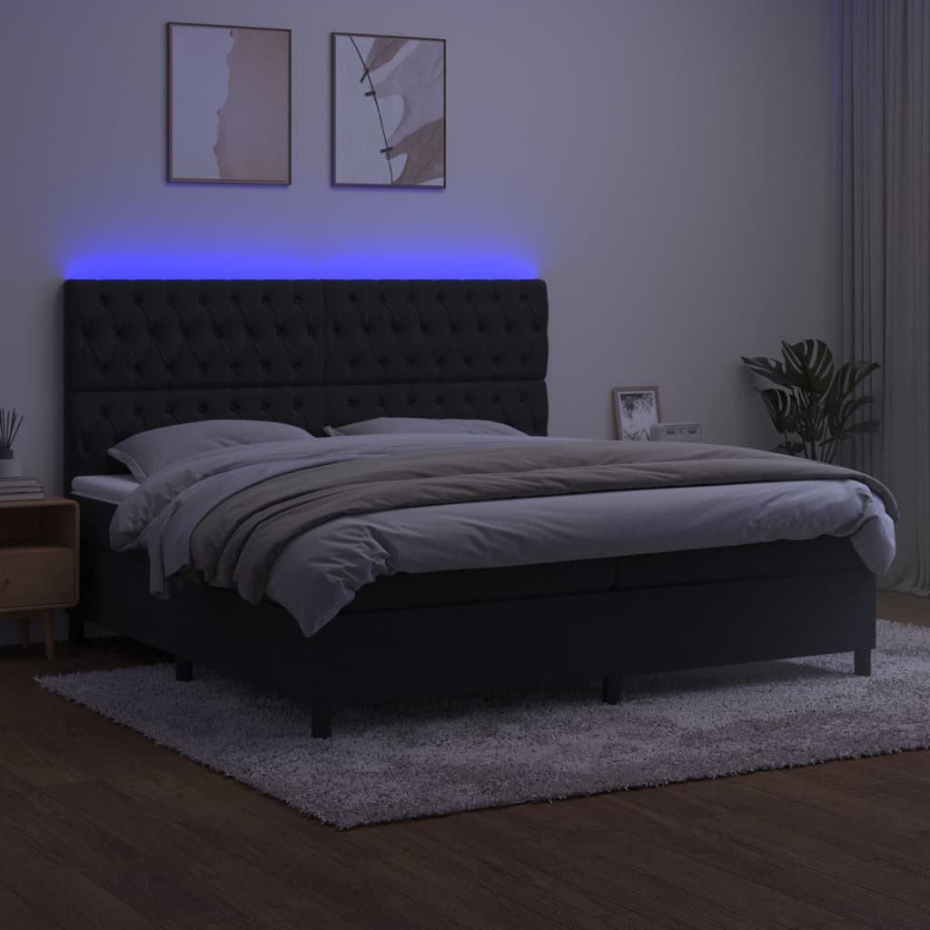 vidaXL Łóżko kontynentalne z materacem i LED, czarny aksamit 200x200cm