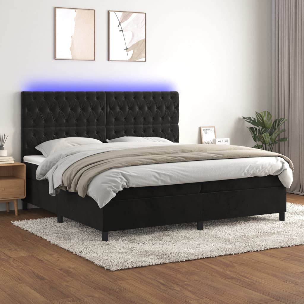 vidaXL Łóżko kontynentalne z materacem i LED, czarny aksamit 200x200cm