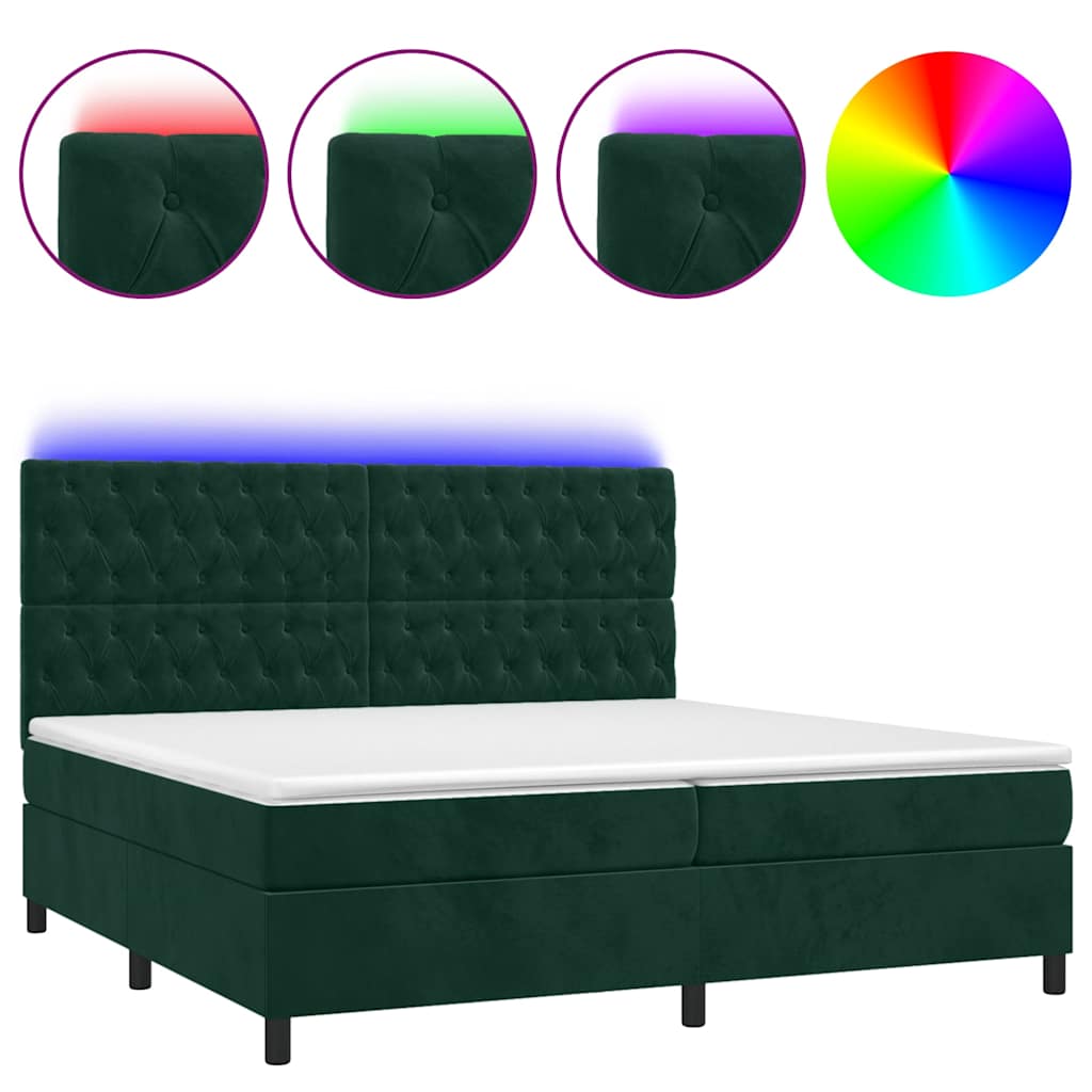 vidaXL Łóżko kontynentalne z materacem i LED zielony aksamit 200x200cm