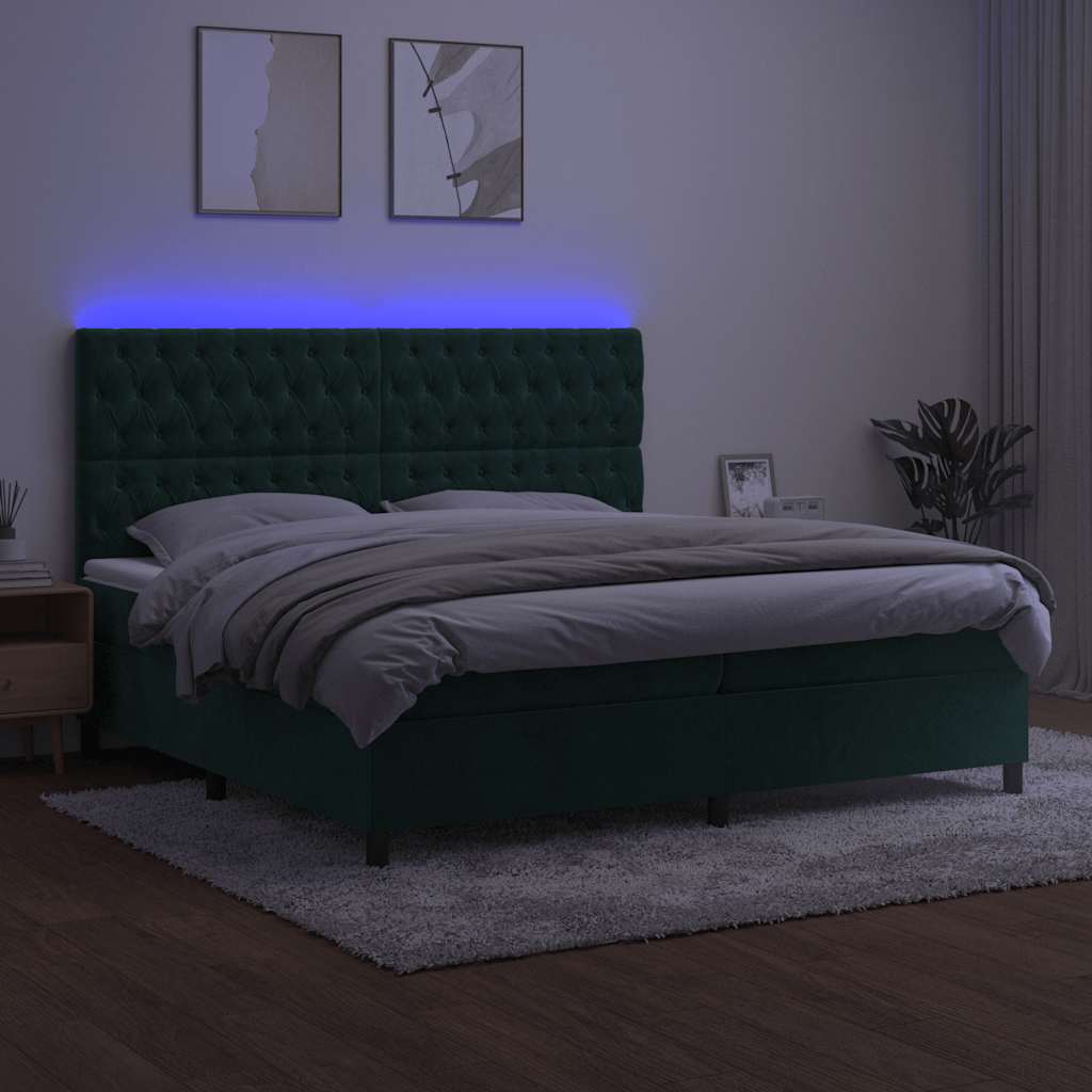 vidaXL Łóżko kontynentalne z materacem i LED zielony aksamit 200x200cm