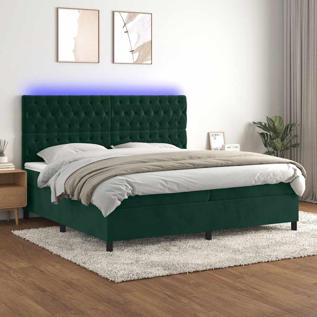 vidaXL Łóżko kontynentalne z materacem i LED zielony aksamit 200x200cm