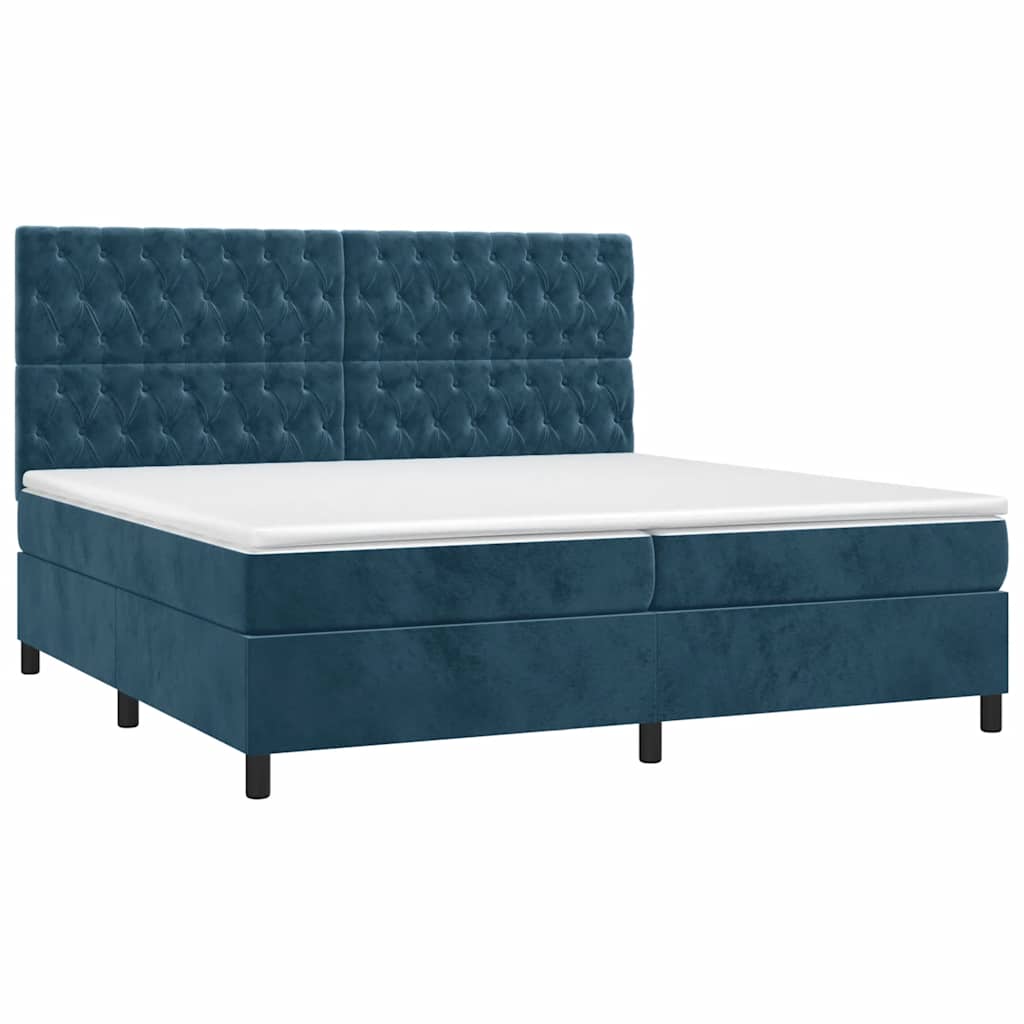 vidaXL Łóżko kontynentalne, materac i LED, niebieski aksamit 200x200cm
