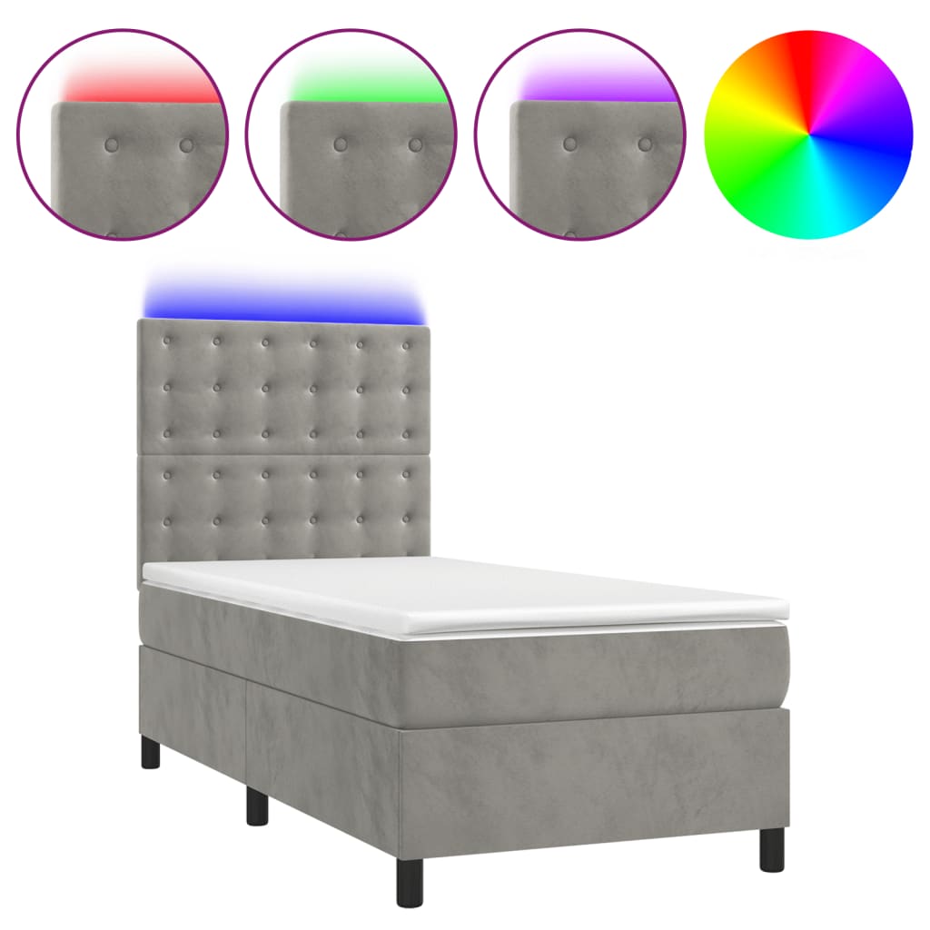 vidaXL Łóżko kontynentalne z materacem i LED, szare 80x200 cm, aksamit