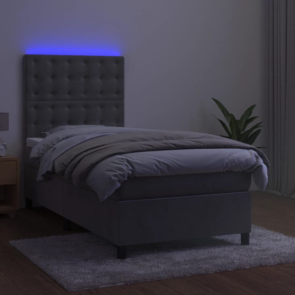 vidaXL Łóżko kontynentalne z materacem i LED, szare 80x200 cm, aksamit