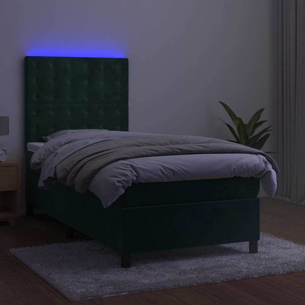 vidaXL Łóżko kontynentalne z materacem i LED zielony aksamit 80x200 cm