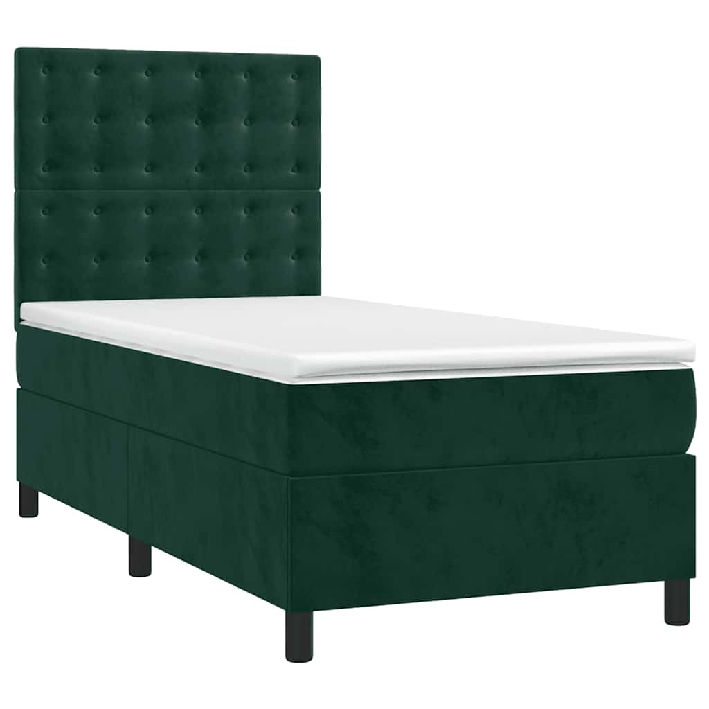 vidaXL Łóżko kontynentalne z materacem i LED zielony aksamit 90x190 cm