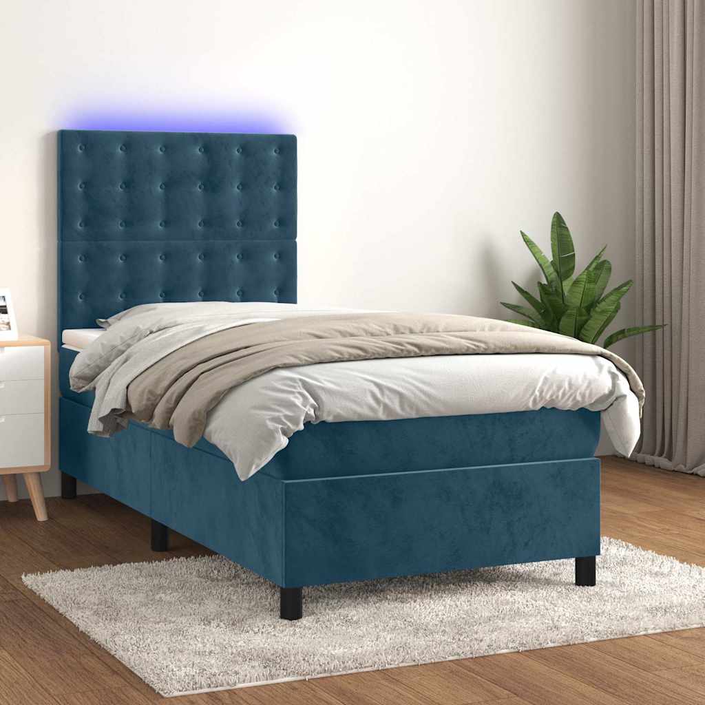 vidaXL Łóżko kontynentalne, materac i LED, niebieski aksamit 100x200cm