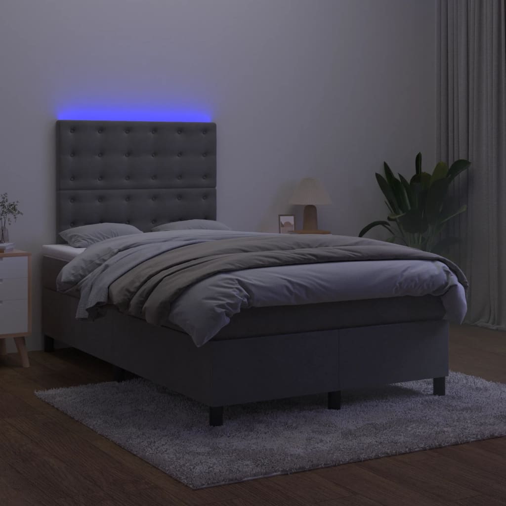 vidaXL Łóżko kontynentalne z materacem i LED, szary aksamit, 120x200cm