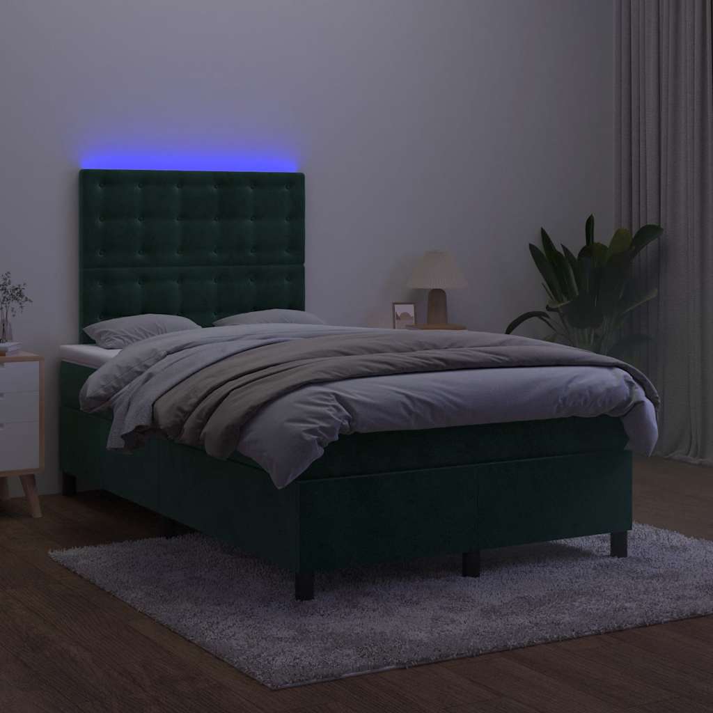 vidaXL Łóżko kontynentalne z materacem i LED zielony aksamit 120x200cm