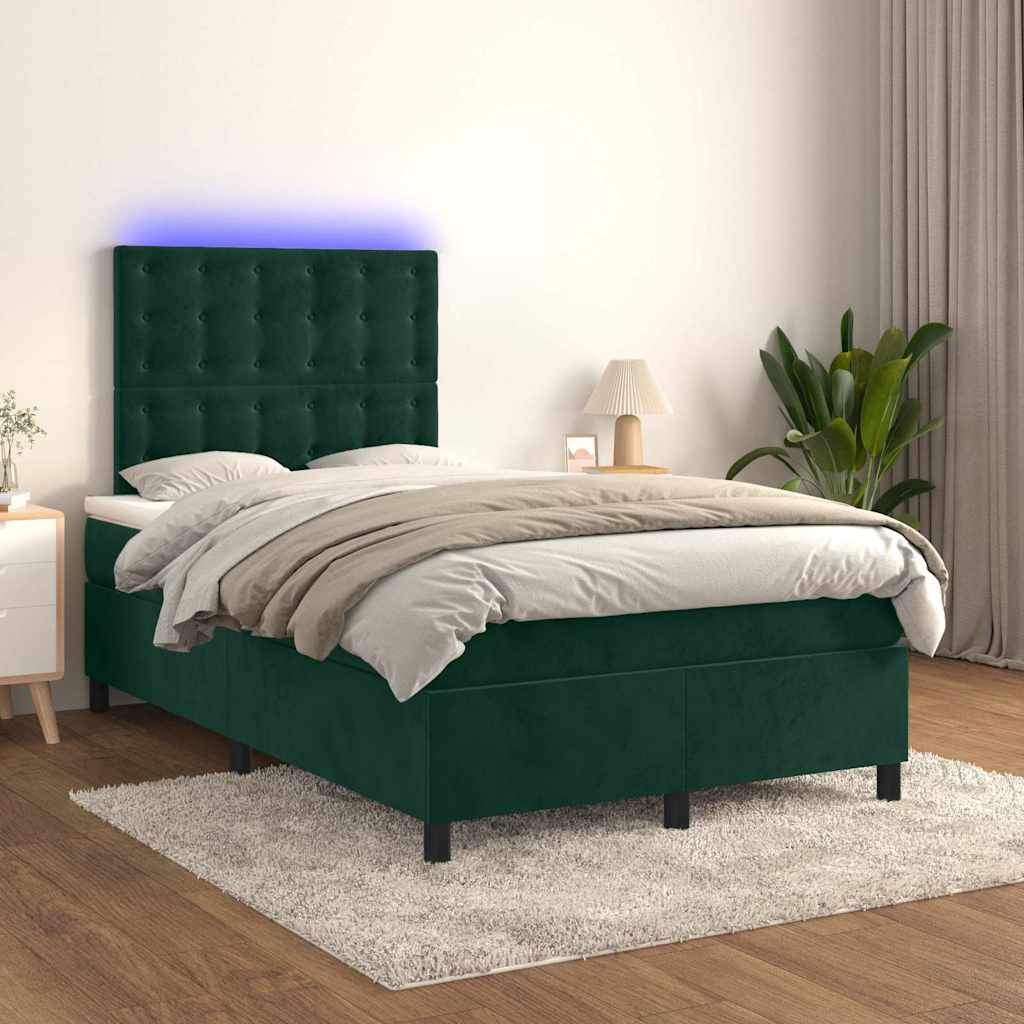 vidaXL Łóżko kontynentalne z materacem i LED zielony aksamit 120x200cm