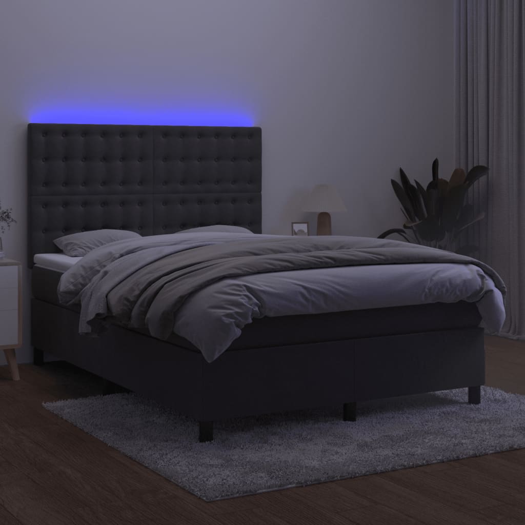 vidaXL Łóżko kontynentalne z materacem i LED, szary aksamit, 140x190cm