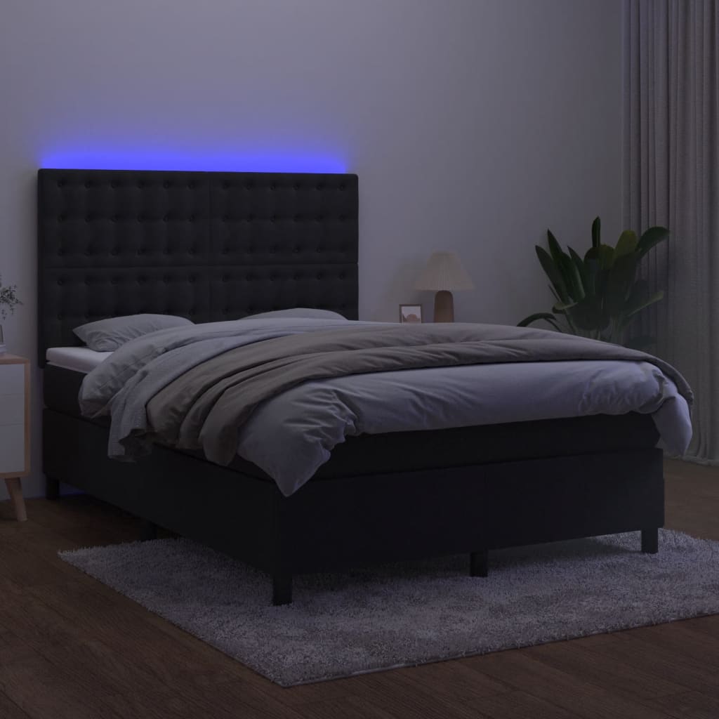 vidaXL Łóżko kontynentalne z materacem i LED, czarny aksamit 140x190cm