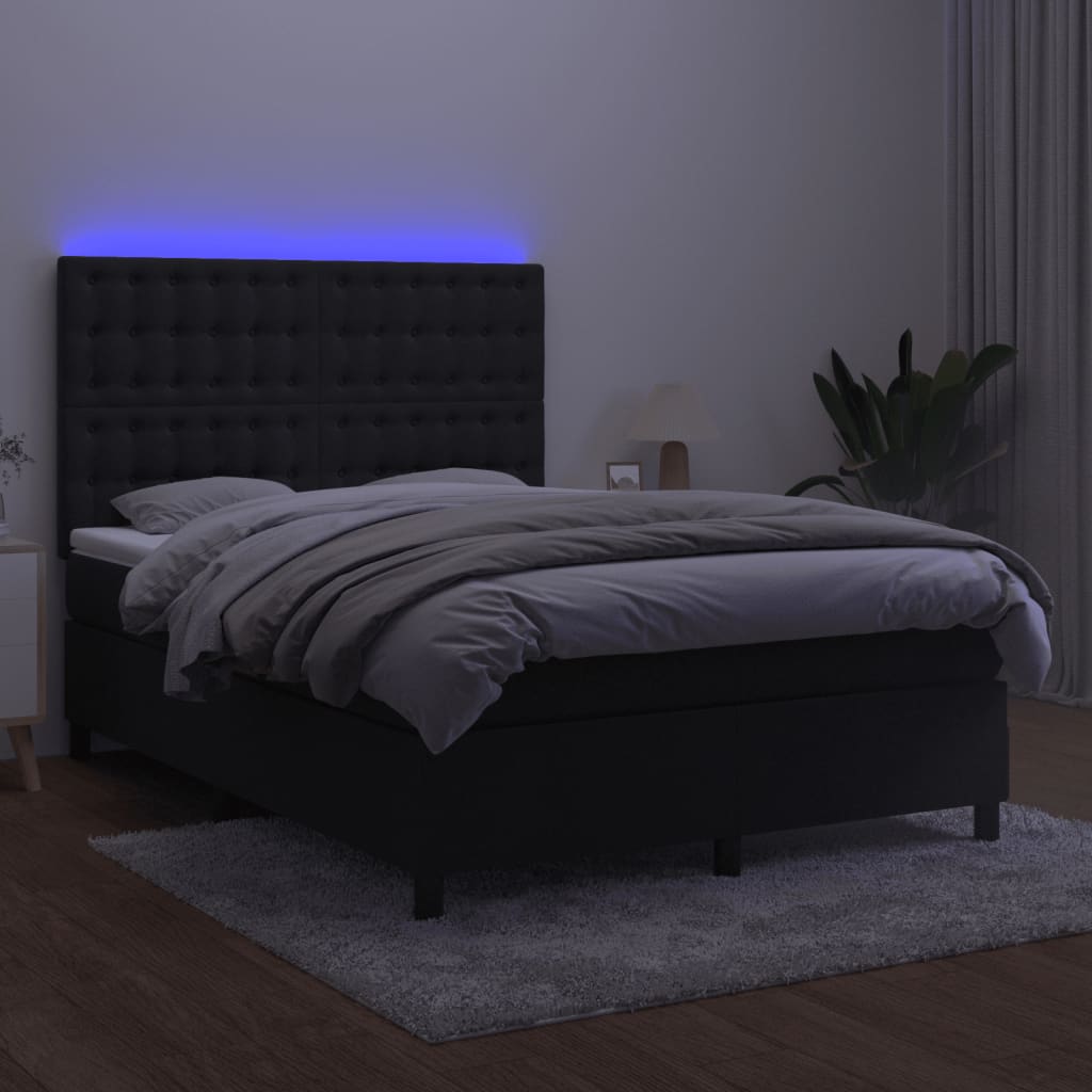vidaXL Łóżko kontynentalne z materacem i LED, czarny aksamit 140x200cm