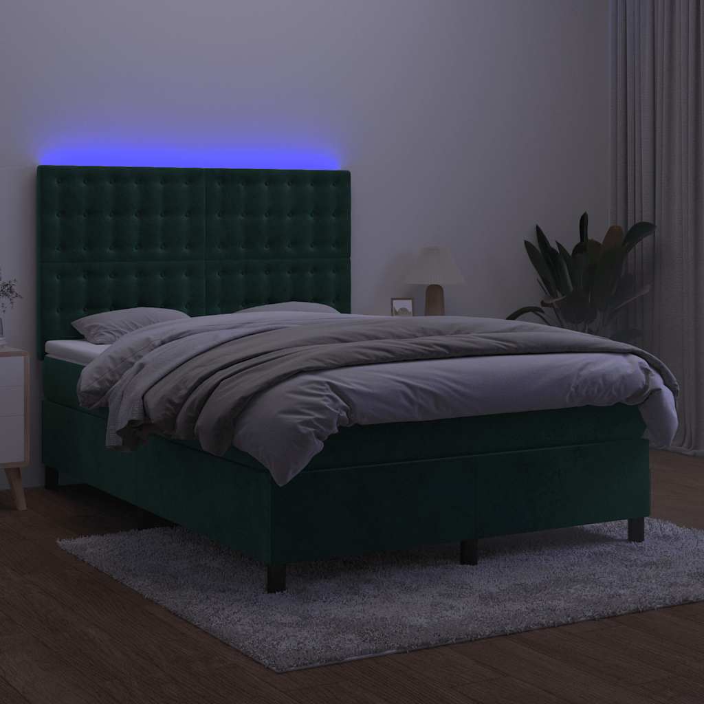 vidaXL Łóżko kontynentalne z materacem i LED zielony aksamit 140x200cm