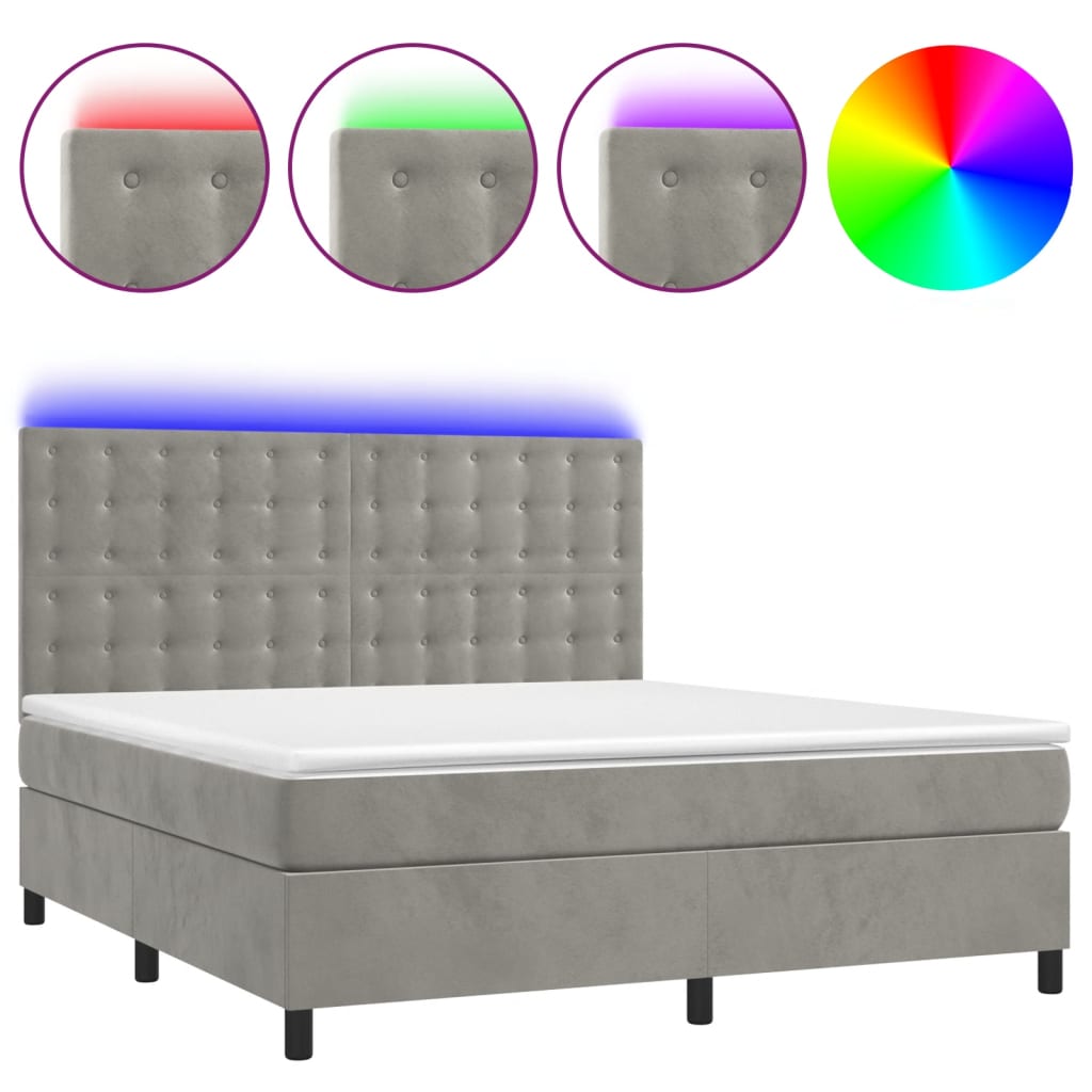 vidaXL Łóżko kontynentalne z materacem i LED, szare 160x200cm, aksamit