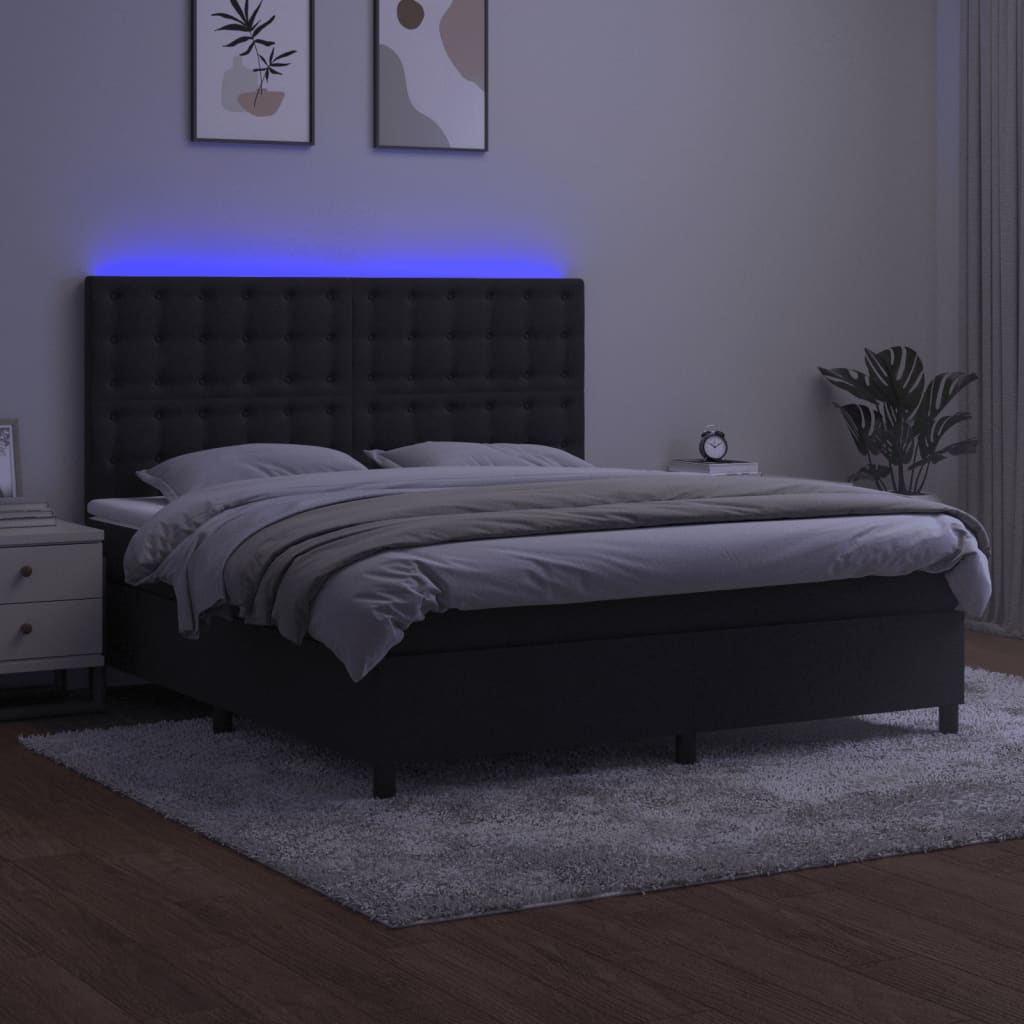 vidaXL Łóżko kontynentalne z materacem i LED, czarny aksamit 160x200cm