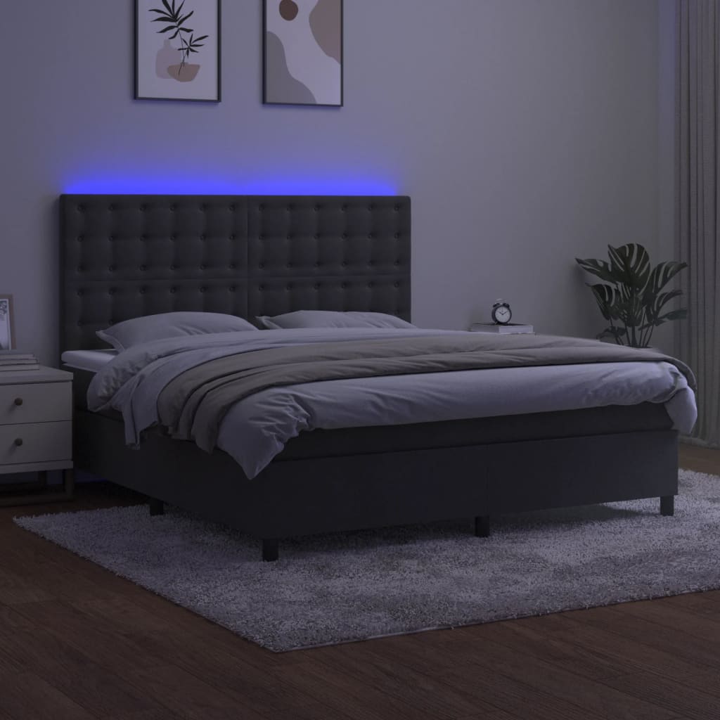 vidaXL Łóżko kontynentalne z materacem i LED, szary aksamit, 180x200cm