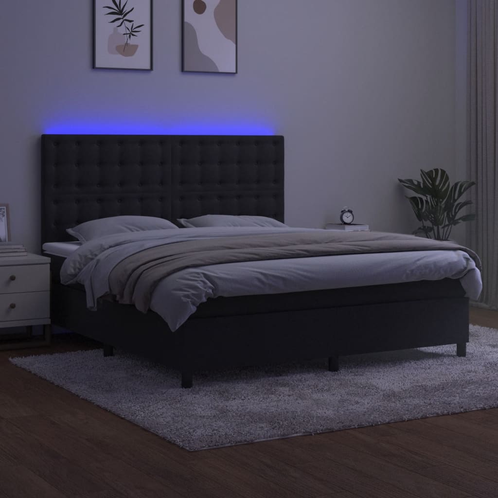 vidaXL Łóżko kontynentalne z materacem i LED, czarny aksamit 180x200cm
