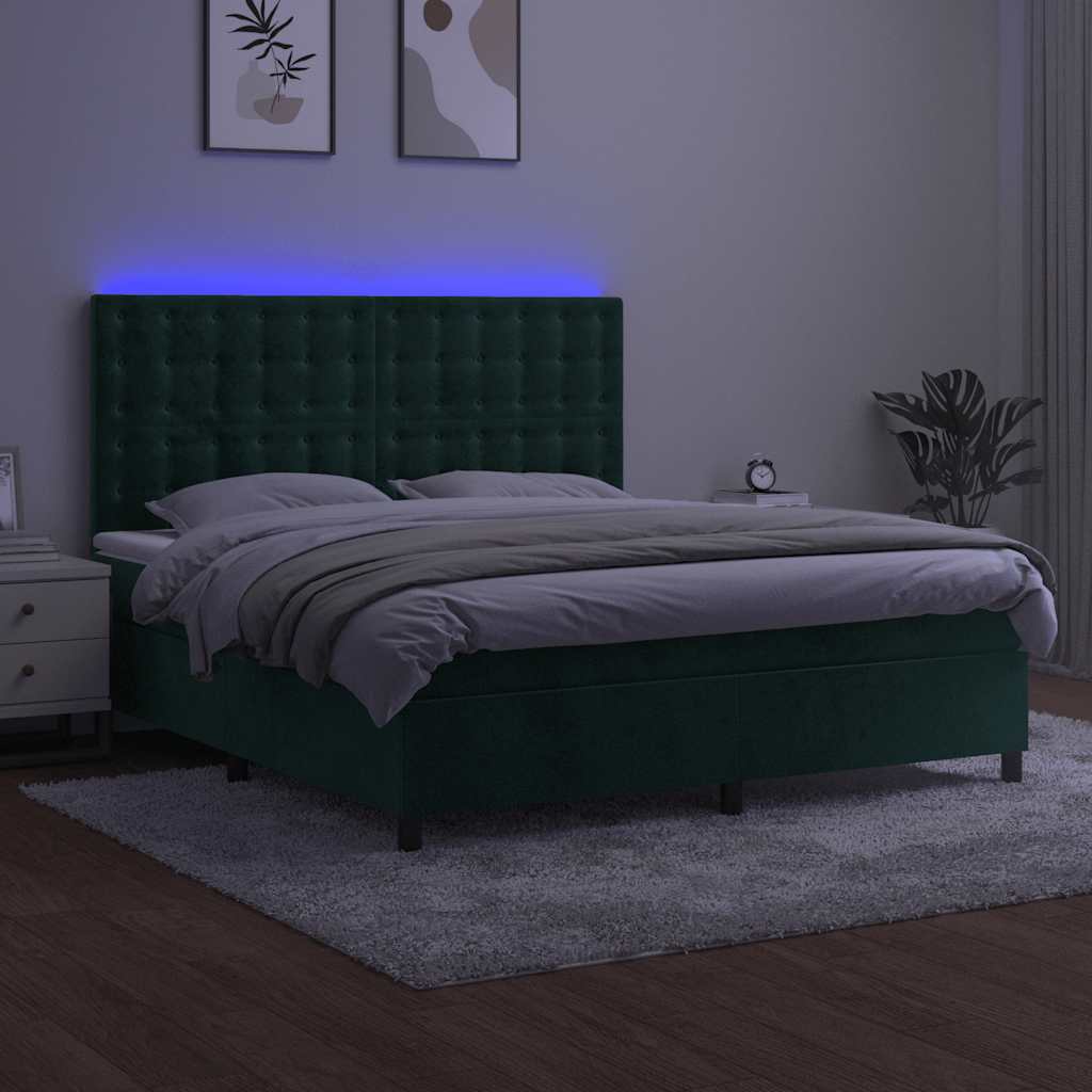 vidaXL Łóżko kontynentalne z materacem i LED zielony aksamit 180x200cm