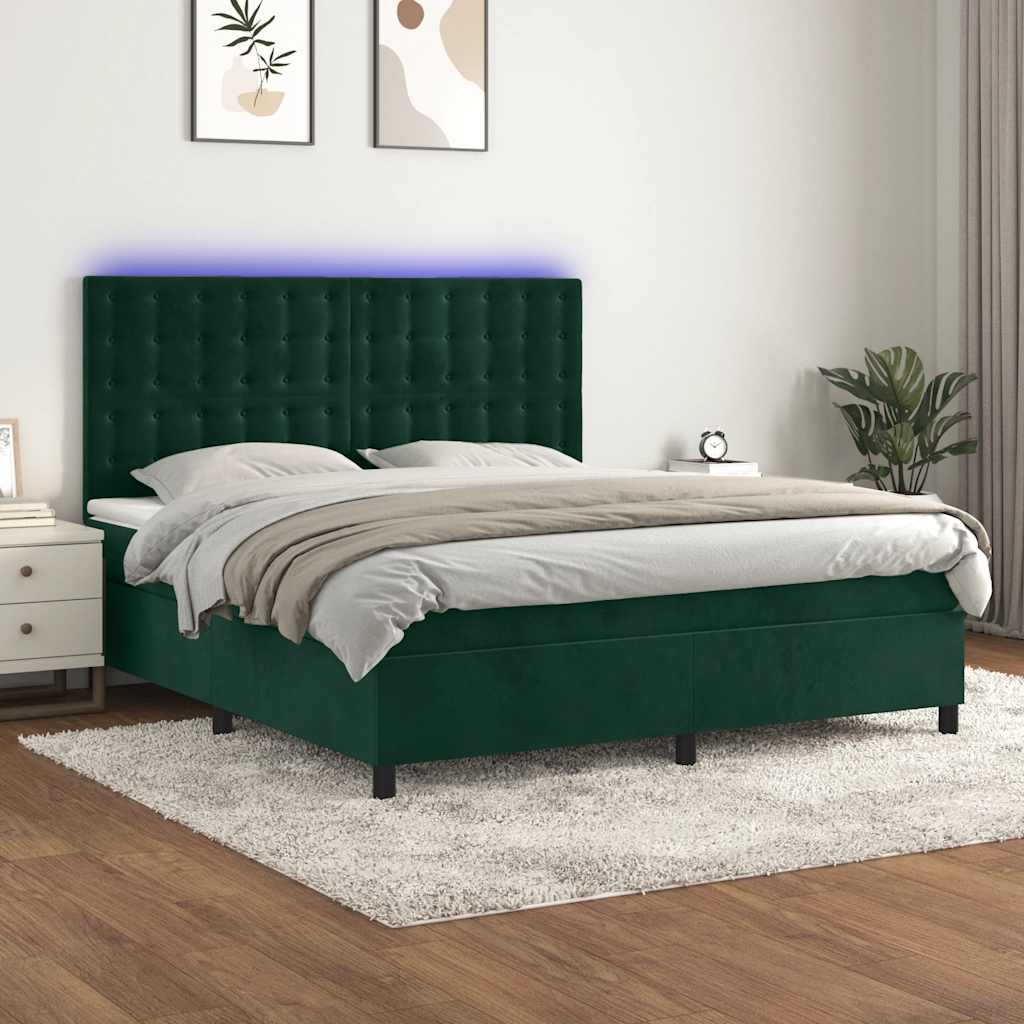 vidaXL Łóżko kontynentalne z materacem i LED zielony aksamit 180x200cm