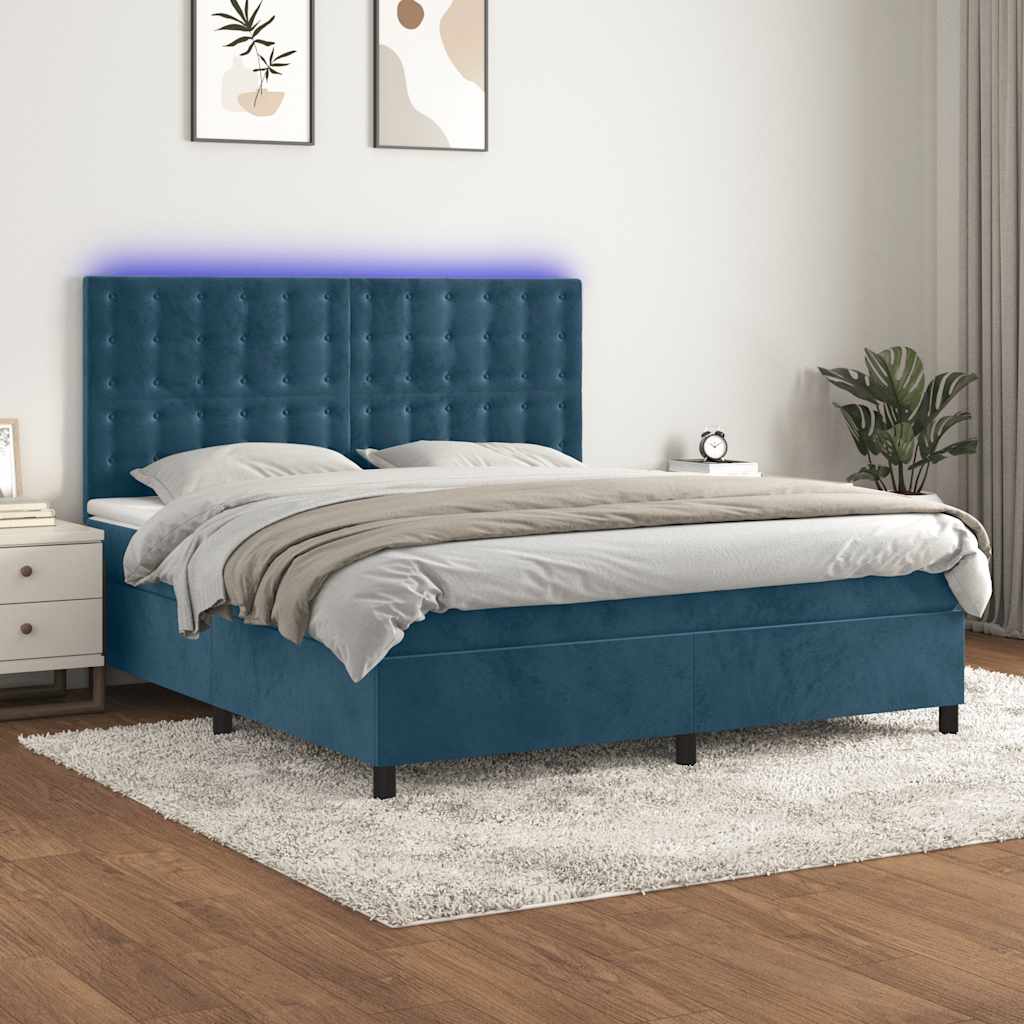 vidaXL Łóżko kontynentalne, materac i LED, niebieski aksamit 180x200cm