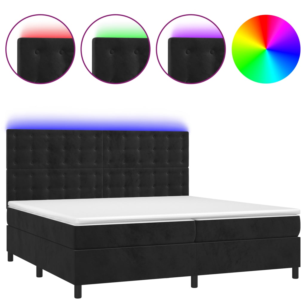 vidaXL Łóżko kontynentalne z materacem i LED, czarny aksamit 200x200cm