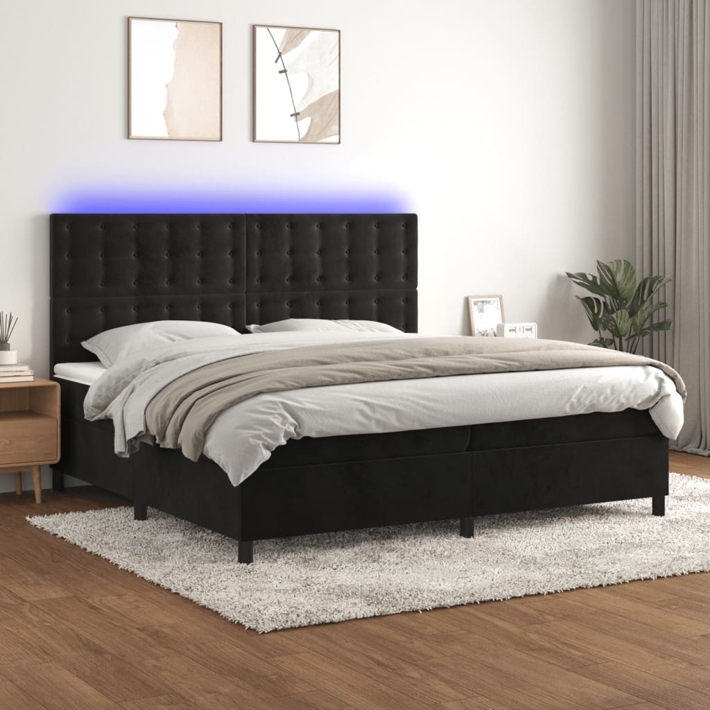 vidaXL Łóżko kontynentalne z materacem i LED, czarny aksamit 200x200cm