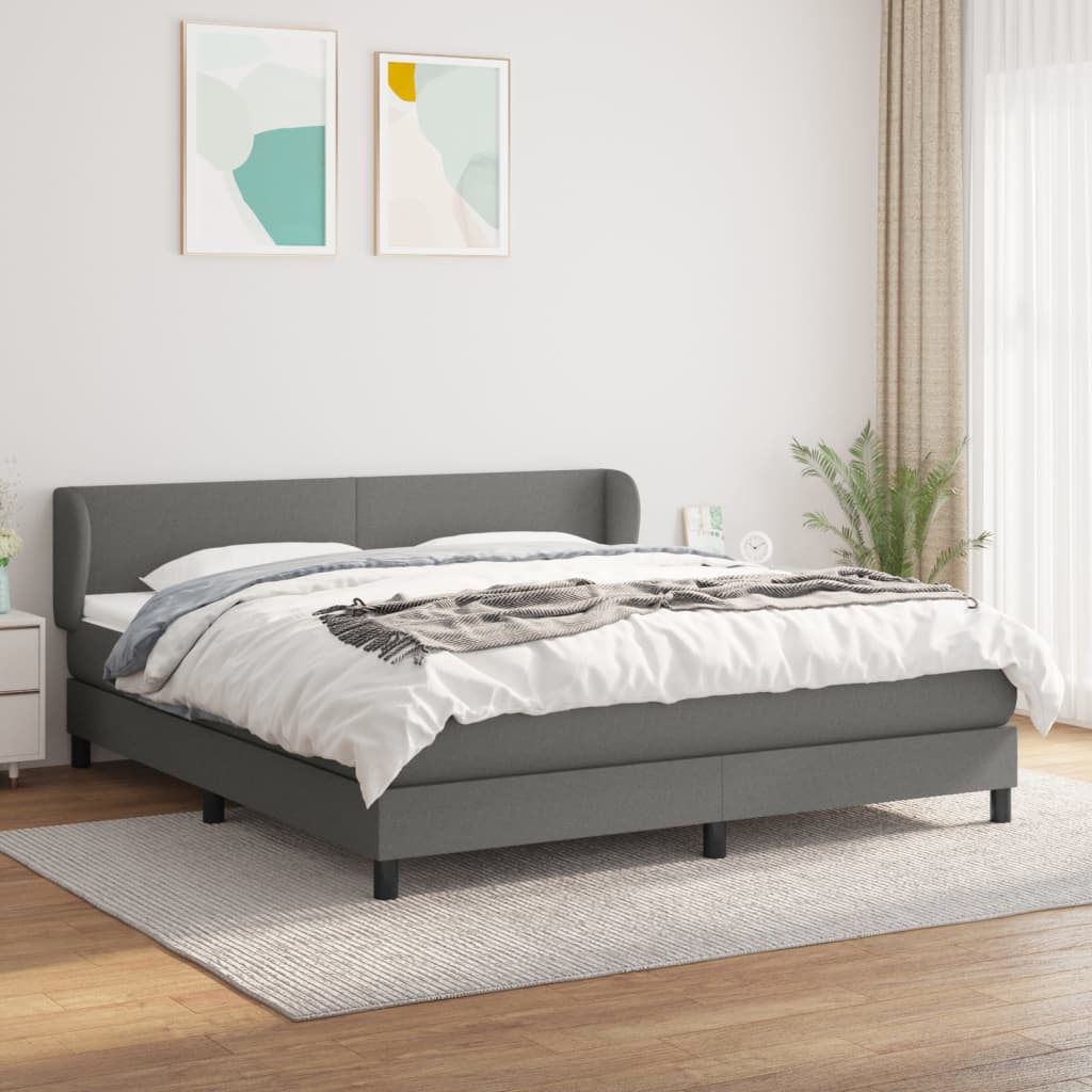 vidaXL Łóżko kontynentalne z materacem, ciemnoszara tkanina 160x200 cm