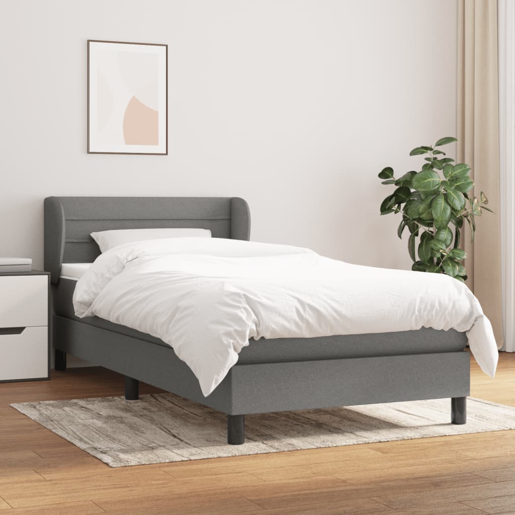 vidaXL Łóżko kontynentalne z materacem, ciemnoszara tkanina 90x200 cm