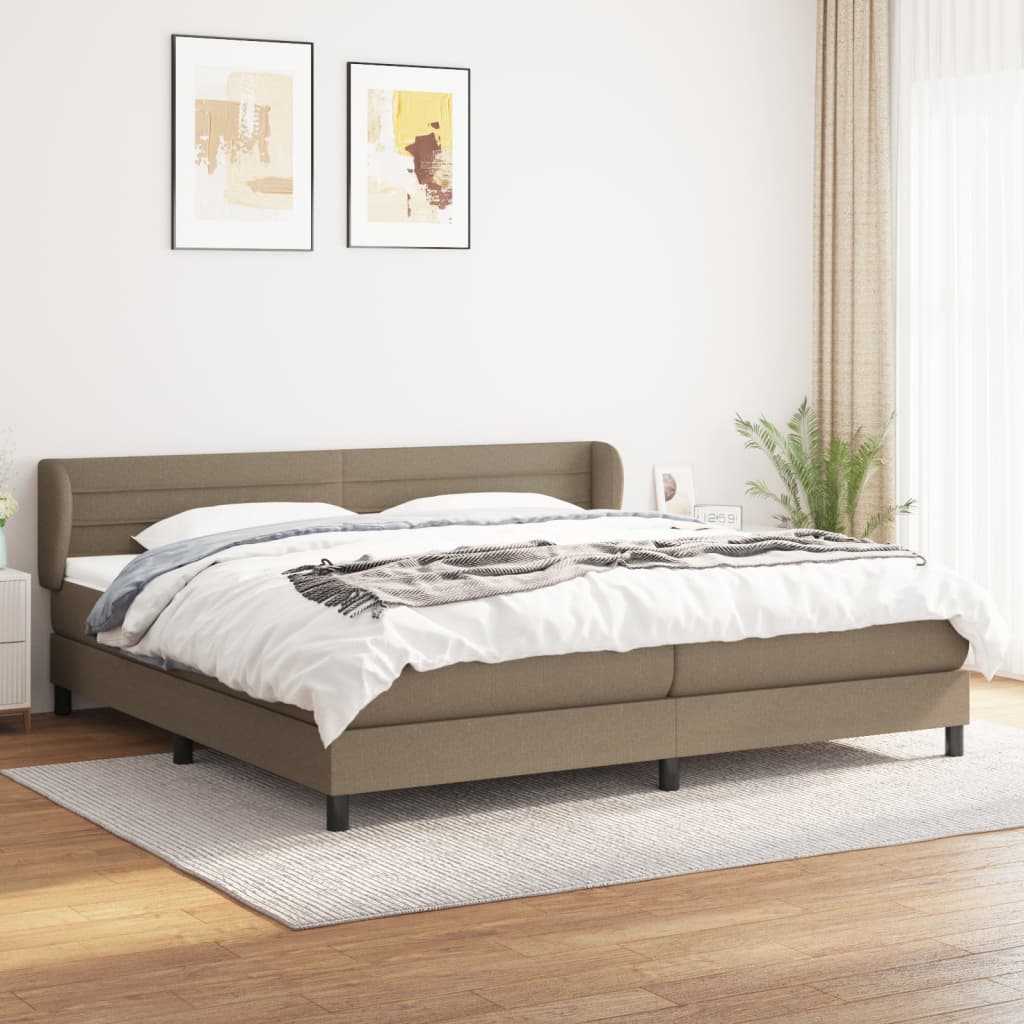 vidaXL Łóżko kontynentalne z materacem, taupe, tkanina, 200x200 cm