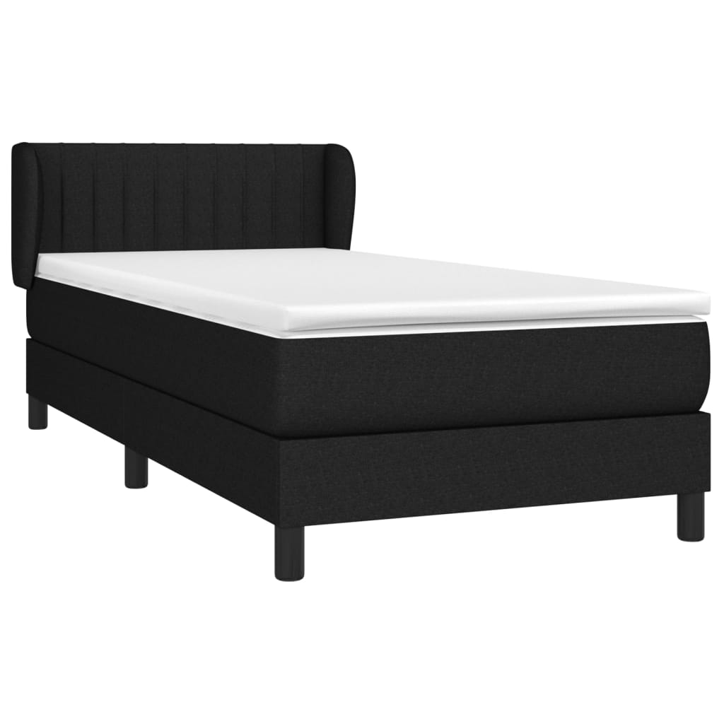 vidaXL Łóżko kontynentalne z materacem, czarne, tkanina, 90x200 cm